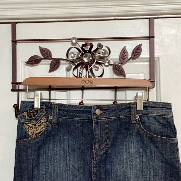 Cache Vintage Denim Skirt w/ Leopard/Lace/Crystal Embellishments - Picture 6 of 11